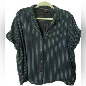 Banana Republic Factory Short Sleeved Blouse XL Extra Large Navy/Green Stripe